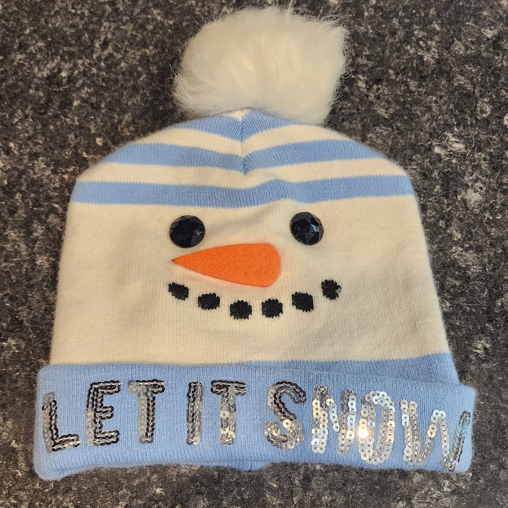 Let It Snow Toboggan One‎ Size Snowman Blue White Sequins C43